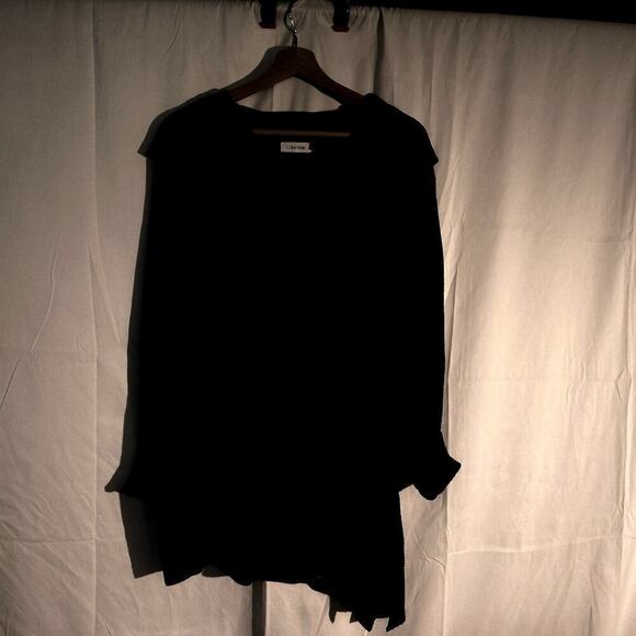 Calvin Klein Black Tunic White dots Pullover Top Asymmetric Hem - Picture 14 of 16